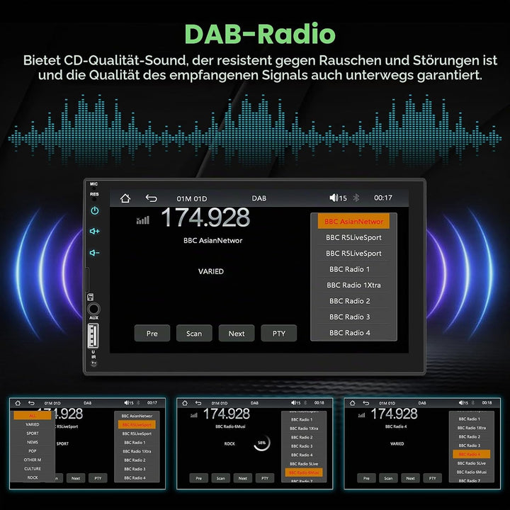 DAB/DAB+ Autoradio 2 DIN 7 Zoll Touchscreen mit Video-Ausgangsfunktion, Radio 2 Din Bluetooth mit Wi
