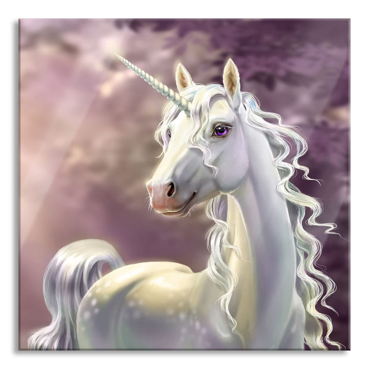 Pixxprint Glasbild | Wandbild auf Echtglas | Magisches Einhorn im Zauberwald | 60x60 cm | inkl. Aufh