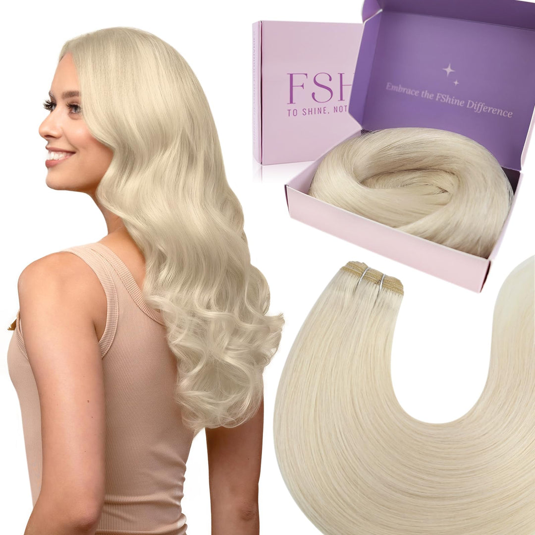Fshine Tressen Echthaar Platinblond Sew in Weft Extensions Echthaar Tressen 35 cm 100 g Seidig Gerad