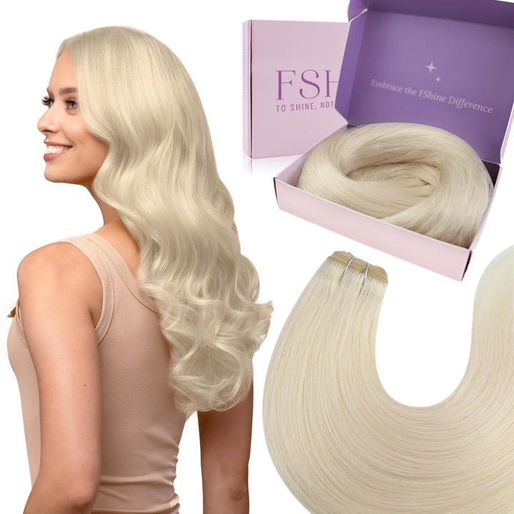 Fshine Tressen Echthaar Platinblond Sew in Weft Extensions Echthaar Tressen 35 cm 100 g Seidig Gerad