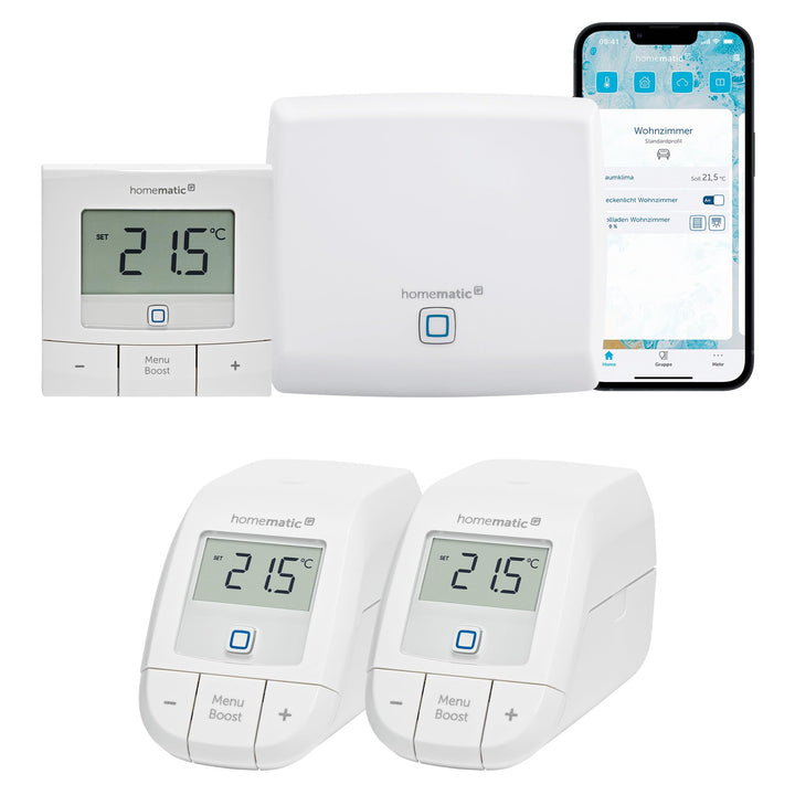 Homematic IP Smart Home Starter Set Heizen + Wandthermostat – basic, digitale Raumtemperaturmessung