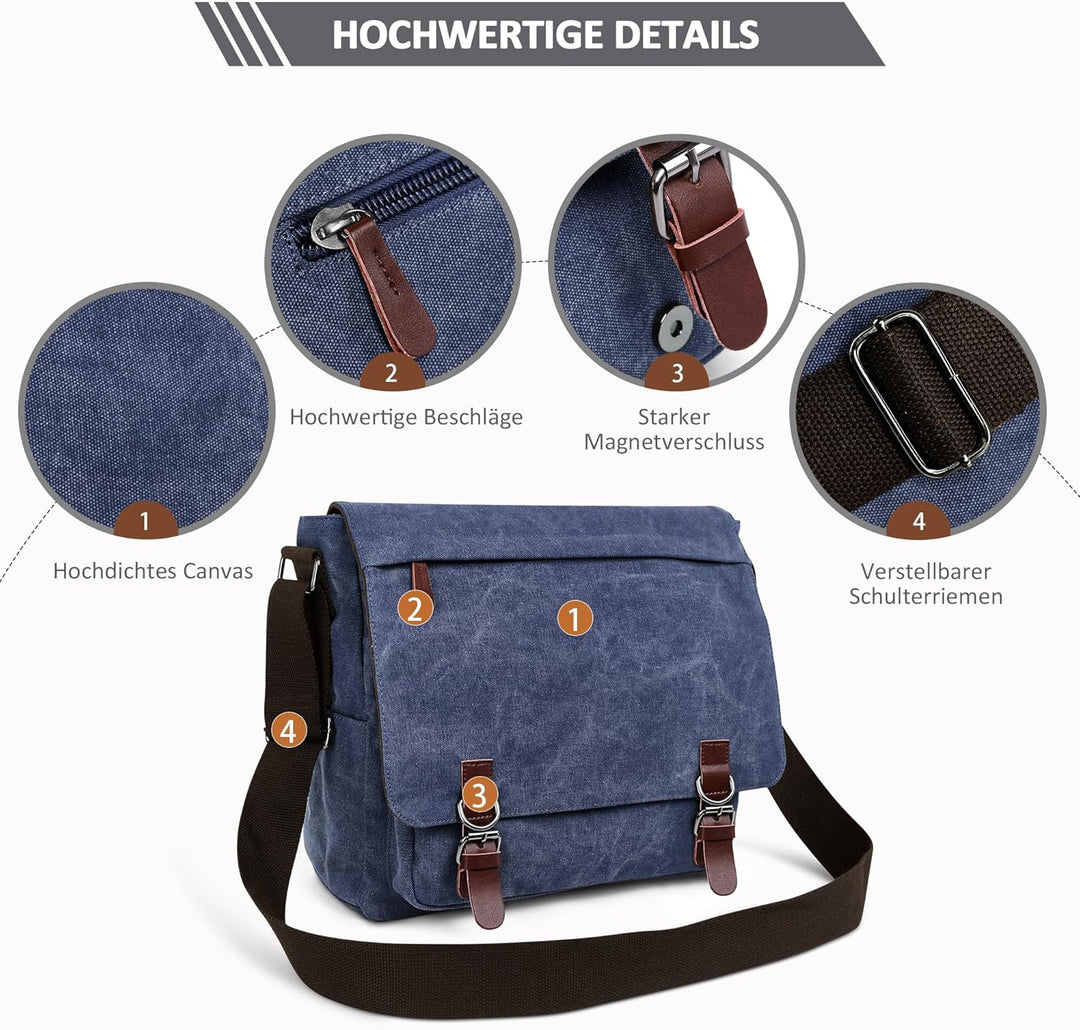 DORRISO Herren Umhängetasche Mode Schultertasche Leinwand Schultertaschen für 13.3 Zoll Laptop Kurie
