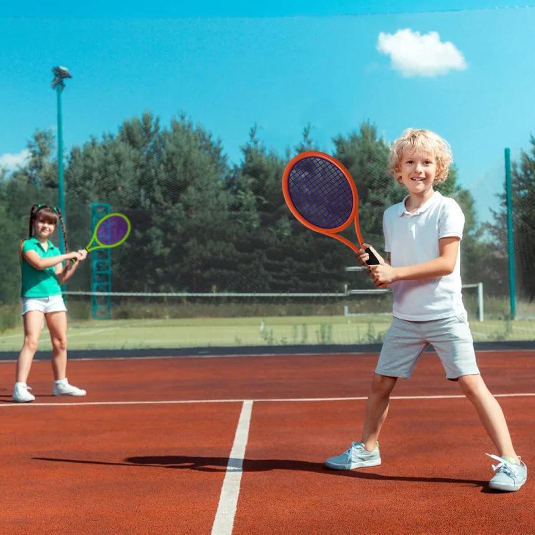 Kinder-Tennisschläger, 17-Zoll-Kunststoff-Tennisschläger mit 4 weichen Bällen und 6 Federbällen für
