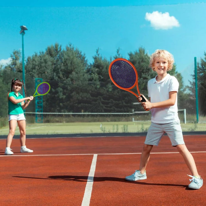 Kinder-Tennisschläger, 17-Zoll-Kunststoff-Tennisschläger mit 4 weichen Bällen und 6 Federbällen für