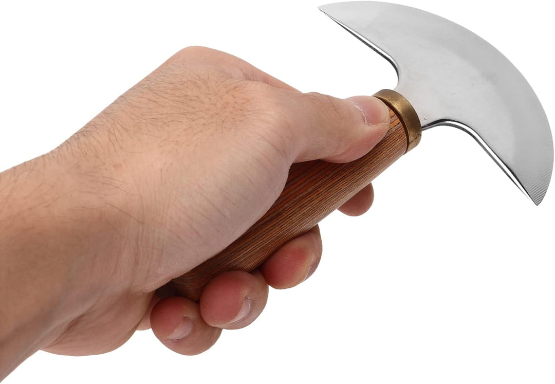 Focket Leder-Rundkopfmesser, Halbmond-Leder-Rundmesser aus Kohlenstoffstahl mit Walnussholzgriff, Ru