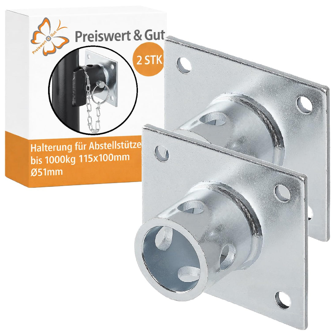 Preiswert & Gut 2X Halterung für Abstellstütze Silber – 115x100 mm Ø 51 mm 620 g Bohrungen Ø 10,5 mm