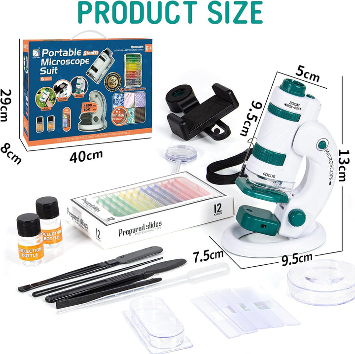 Todeco Mikroskop für Kinder, 60x-180x Taschenmikroskop, Benchtop Handmikroskop 2-in-1 mit Einstellba