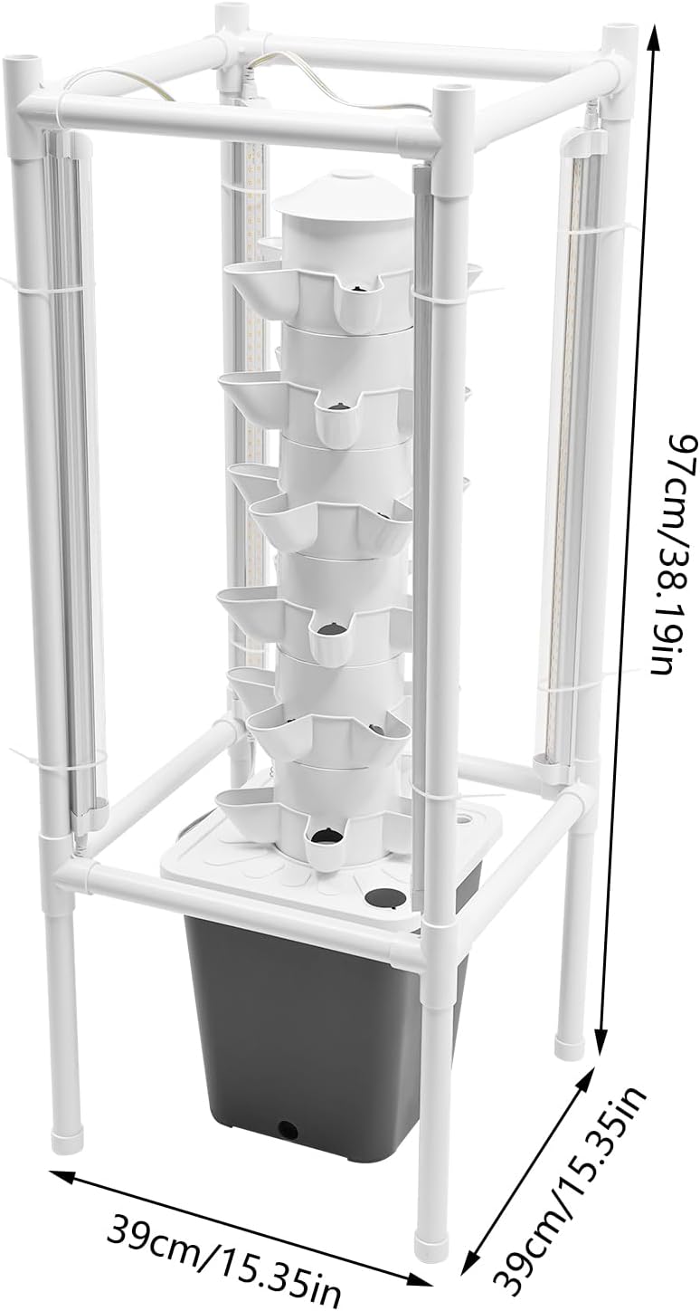 30 Löcher Hydroponik-anbauturm 6 Ebenen Vertikaler Pflanzständer mit LED Beleuchtung Wasserpumpe Zei
