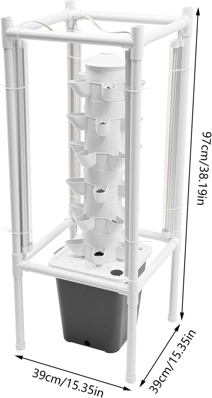 30 Löcher Hydroponik-anbauturm 6 Ebenen Vertikaler Pflanzständer mit LED Beleuchtung Wasserpumpe Zei