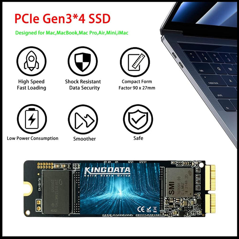 KINGDATA 256GB SSD for MacBook M.2 NVMe PCIe Gen3x4, Internal Solid State Drive Upgrade for MacBook