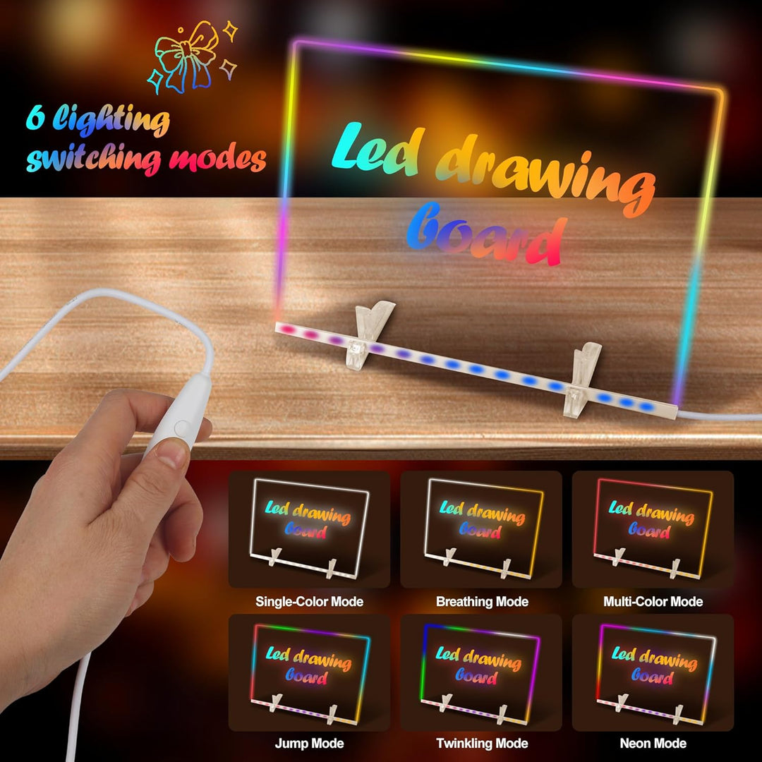 LED Zeichenbrett aus Acryl, 35 x 25 cm | Verbesserte Version von LED Maltafel Kinder, 13 Farben &amp; 6