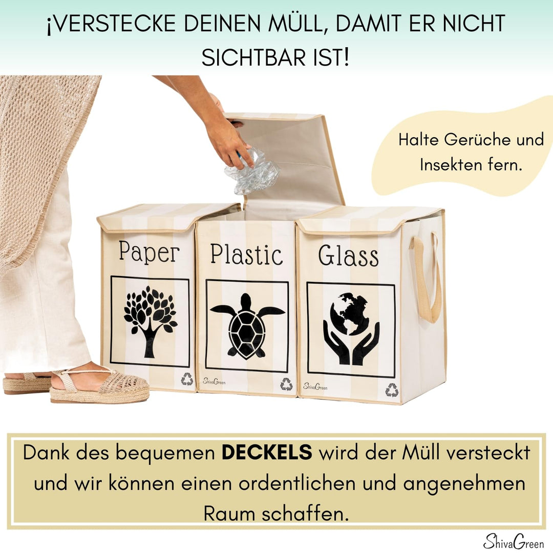Shiva Green Mulltrennsystem 3fach - Altglas Sammelbehälter - Recycling System - Leergut Sammelbehält