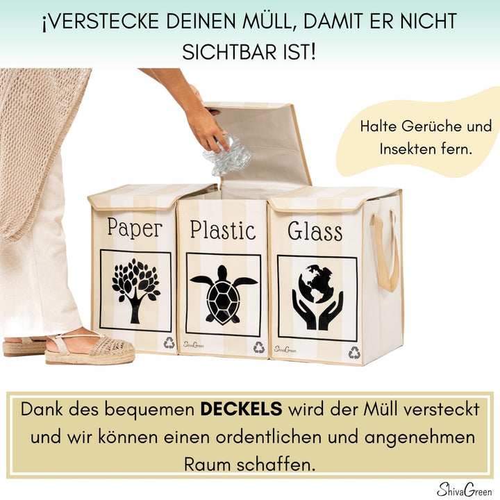 Shiva Green Mulltrennsystem 3fach - Altglas Sammelbehälter - Recycling System - Leergut Sammelbehält