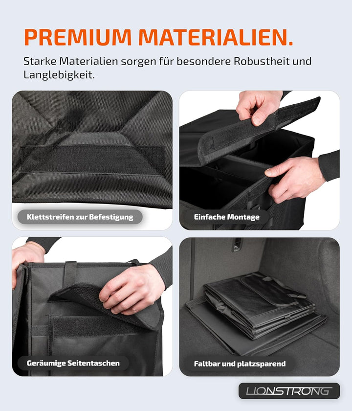LIONSTRONG® Kofferraum-Organizer Box – Faltbare & rutschfeste Aufbewahrungsbox mit Tragegriffen und