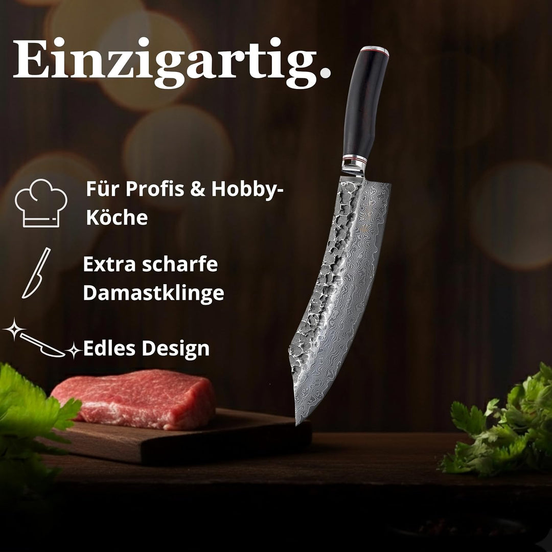 Wakoli EBO Damastmesser Blockmesser 25 cm Klinge scharfes Küchenmesser aus 67 Lagen Damaststahl mit