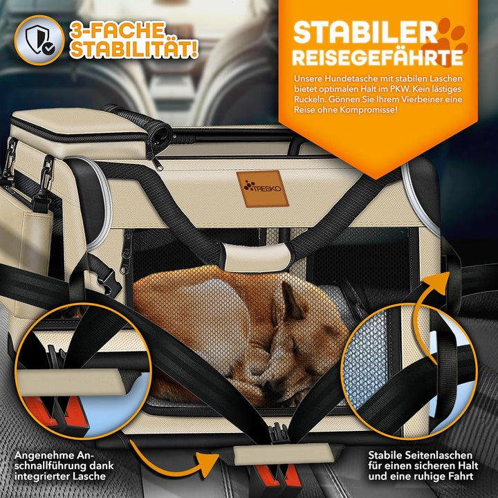 TRESKO® Hundebox faltbar inkl. Leckmatte, Spatel &amp; Reflektoren M 61x42x42cm | Transportbox für Hunde