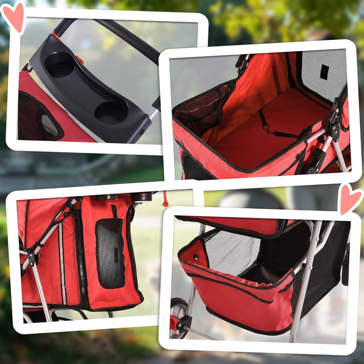 PawHut Hundewagen Hundebuggy Buggy Hunde Katzen Pet Stroller Hunde Buggy Rot Rot 75L x 45B x 97H cm,