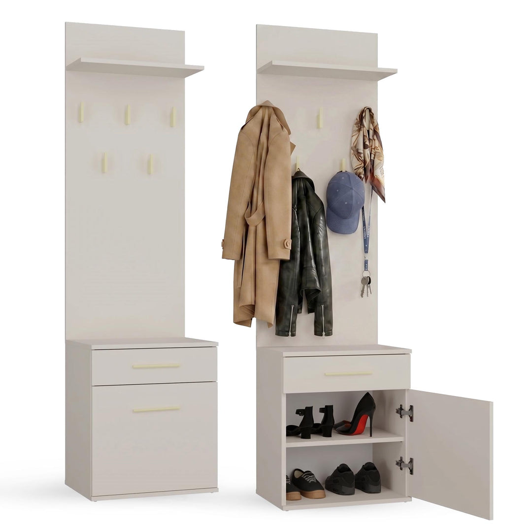 CDF Kleiderständer - Schuhschrank mit Garderobe - Farbe: Kaschmir (beige) - Einer Schublade auf klei