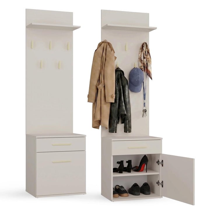 CDF Kleiderständer - Schuhschrank mit Garderobe - Farbe: Kaschmir (beige) - Einer Schublade auf klei