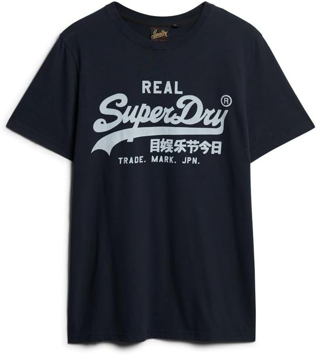 Superdry Herren Strukturiertes Vintage T-Shirt aus Bio-Baumwolle S Finster Marineblau, S Blau