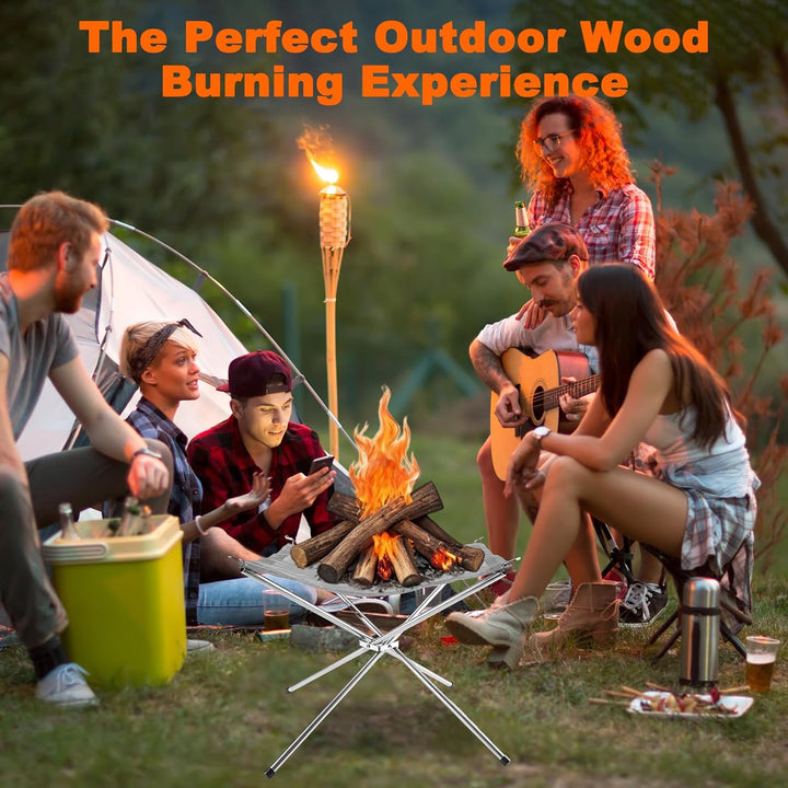 42cm Tragbare Outdoor Feuerstelle mit Tragetasche, 304 Edelstahl Mesh Aussenbereich Feuer Pit Mat, F