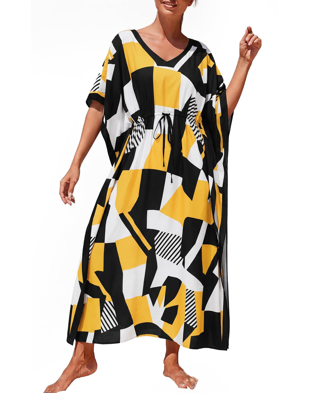 Bsubseach Damen Casual Beach Kaftan Kleid Kurzarm Loungewear Caftan Strandkleid Blau, Blau