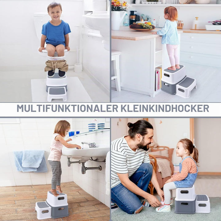 Tritthocker Kinder 2 Stufen, Zweistufiger Robuster Hocker Stabil &amp; Leicht, Tritthocker für Badezimme