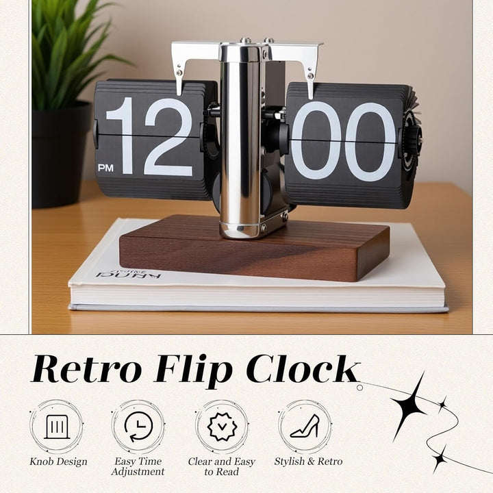 Gugxiom Flip-Tischuhr, Retro-Digitaluhr mit Umklappbarem Zifferblatt, Automatische, Batteriebetriebe