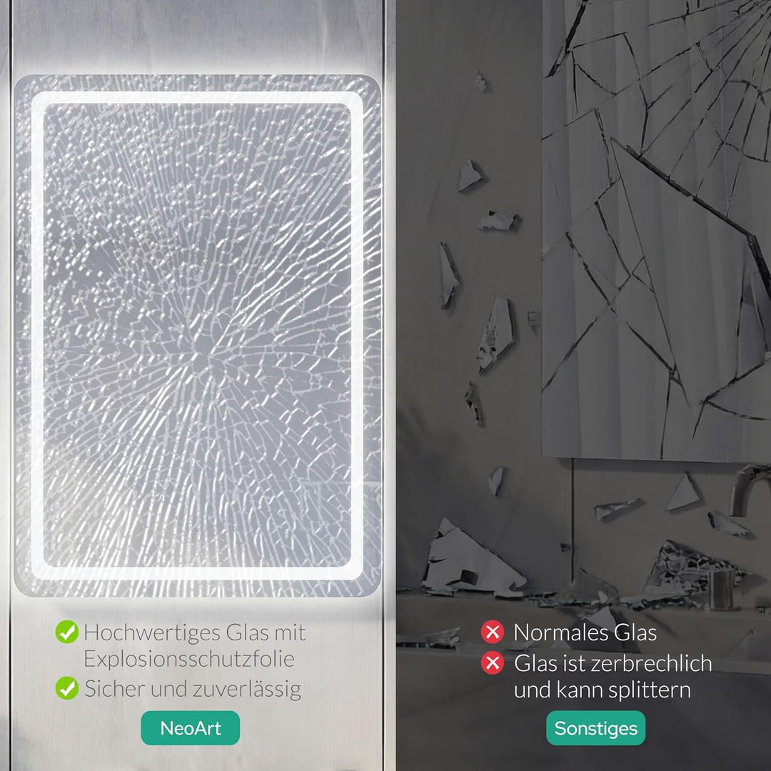 Badspiegel mit Beleuchtung - Wandspiegel mit 3 Farben &amp; Dimmbare Helligkeit, Touch-Schalter mit Anti