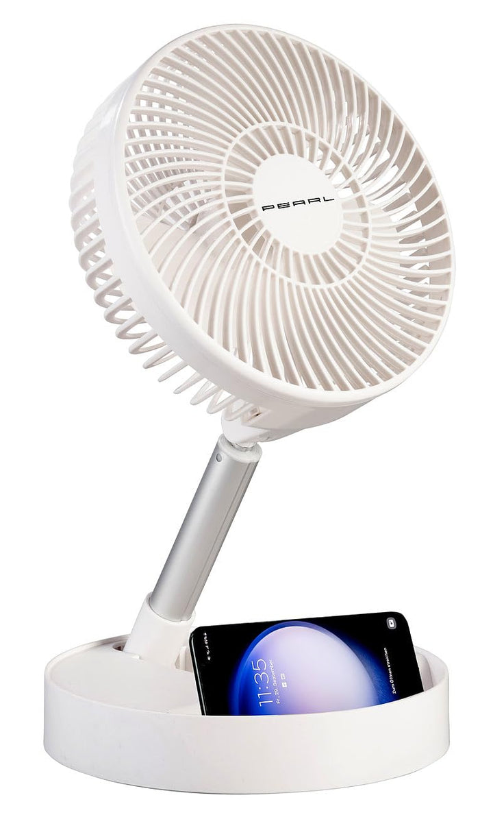 PEARL Akku Tischventilator: 2in1-Akku-Tisch- & Standventilator, ausziehbar bis 1 m, 8,5h, 4000 mAh (