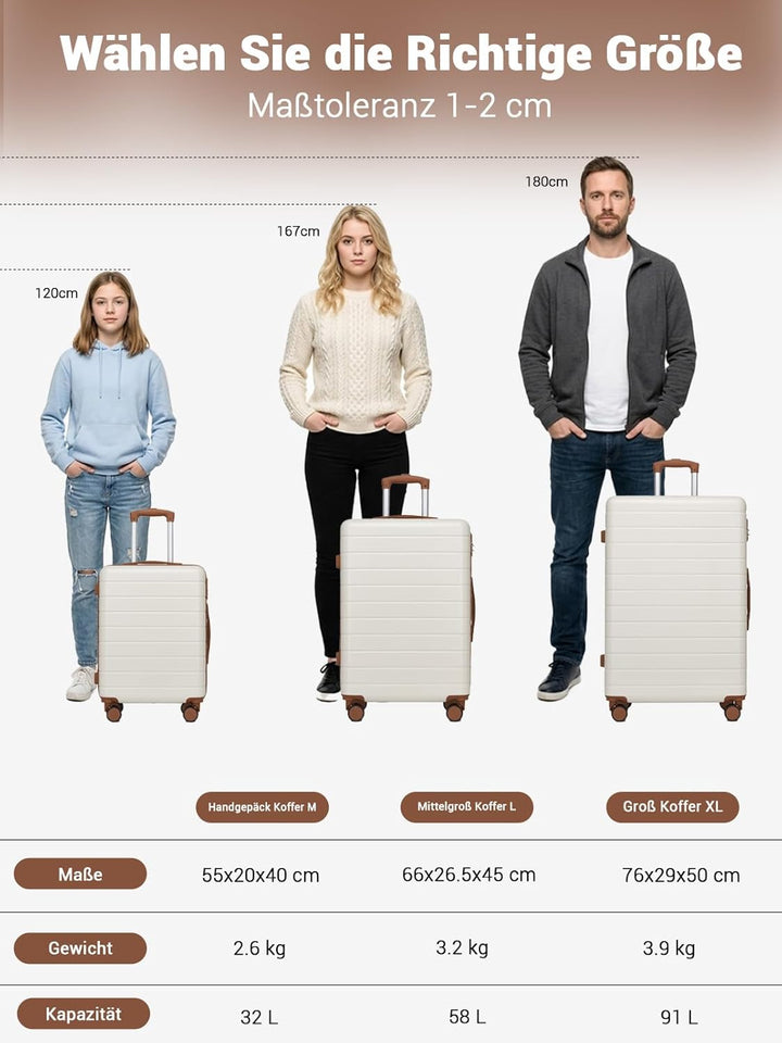 Mittelgrosser Koffer L, Hartschalenkoffer aus ABS, Leichter Trolley mit 4 Leisen 360° Doppelrollen,