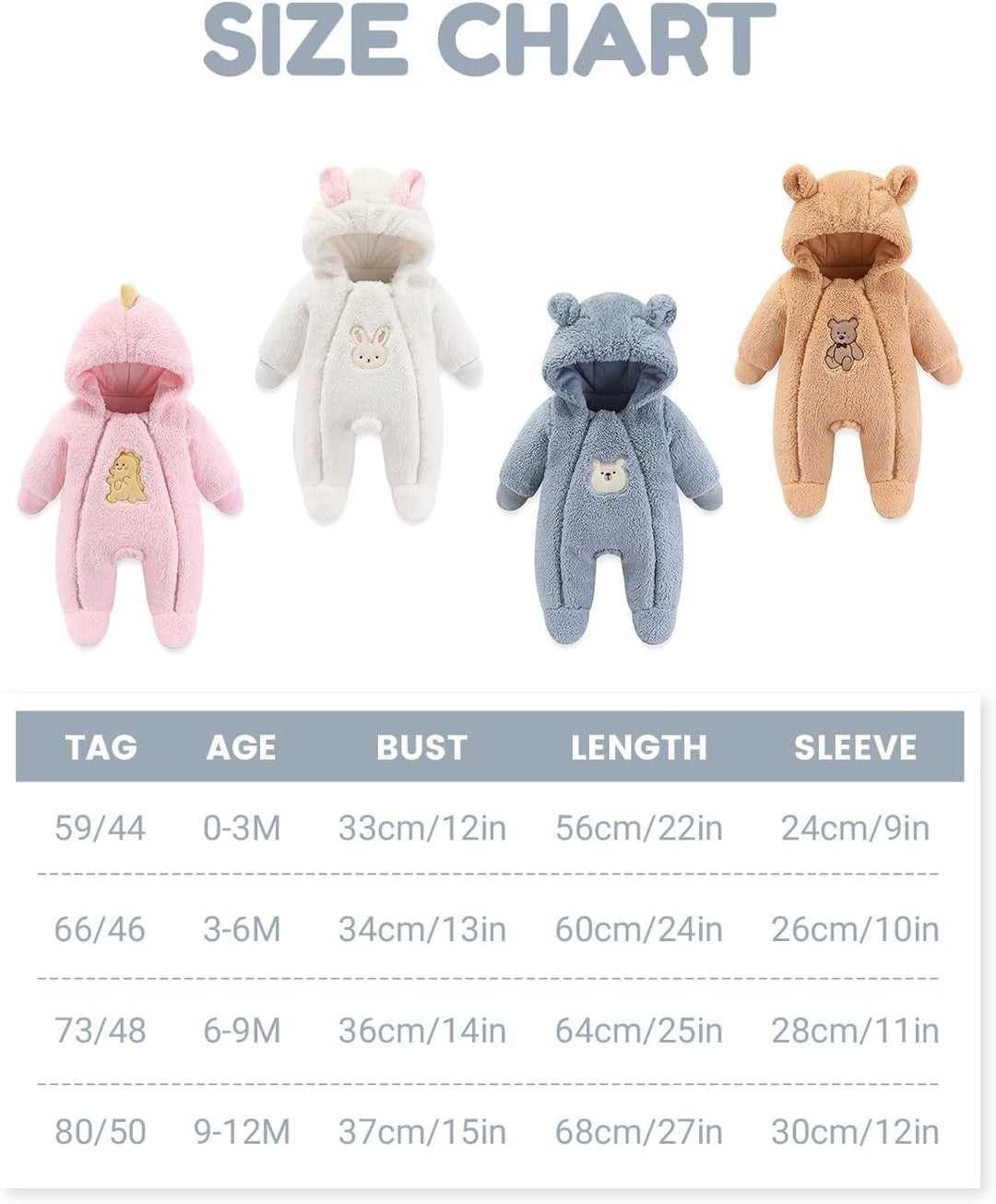 WYTbaby Baby Overall Winter Fleece Warm Schneeanzug Baby Romper Mit Kapuze Für Jungen Mädchen 0-12 M