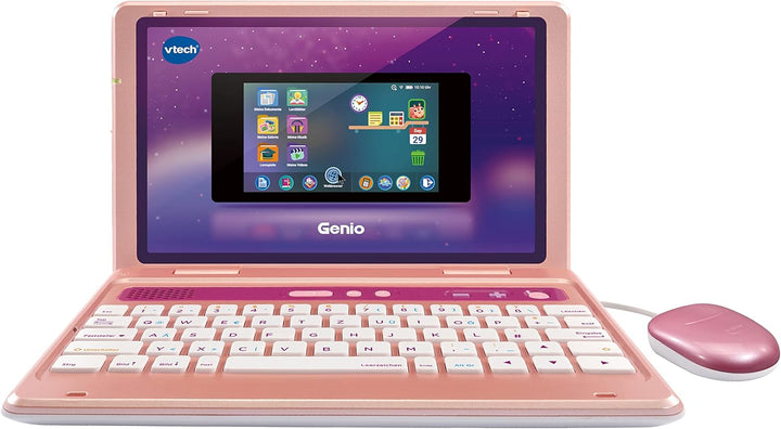 Vtech Genio Lernlaptop pink – Lerncomputer mit Internetzugang, Textprogramm und Lerninhalten zu Buch