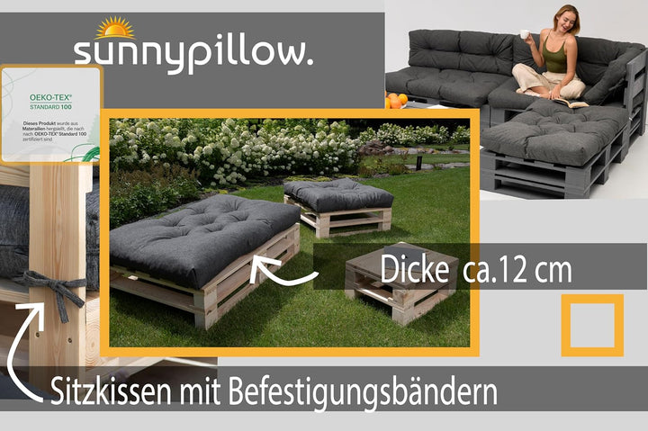 sunnypillow Palettenkissen 7er Set für Europaletten Indoor und Outdoor Palettenpolster Palettensofa