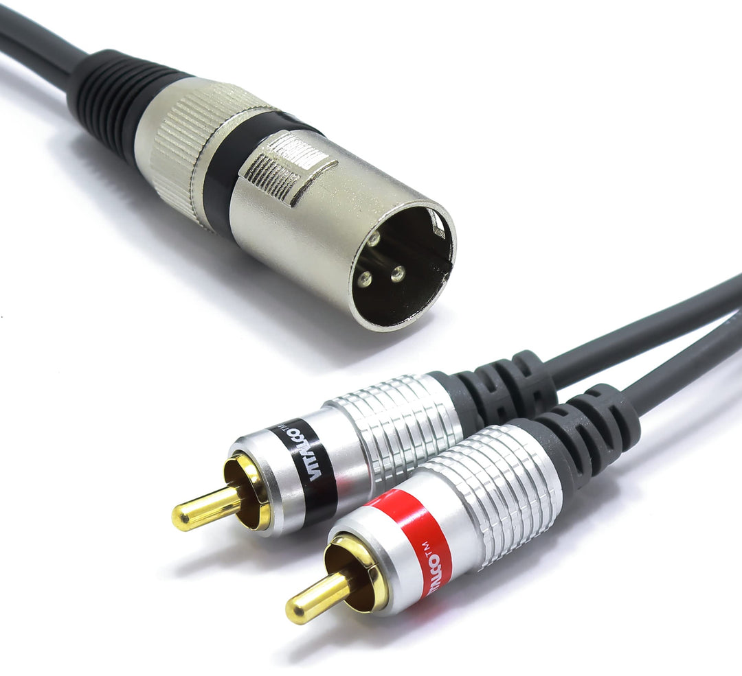 VITALCO XLR Stecker auf 2x Cinch Stereo Kabel 3m Mikrofonkabel 3 Polig auf Chinch Adapter XLR-M/2RCA