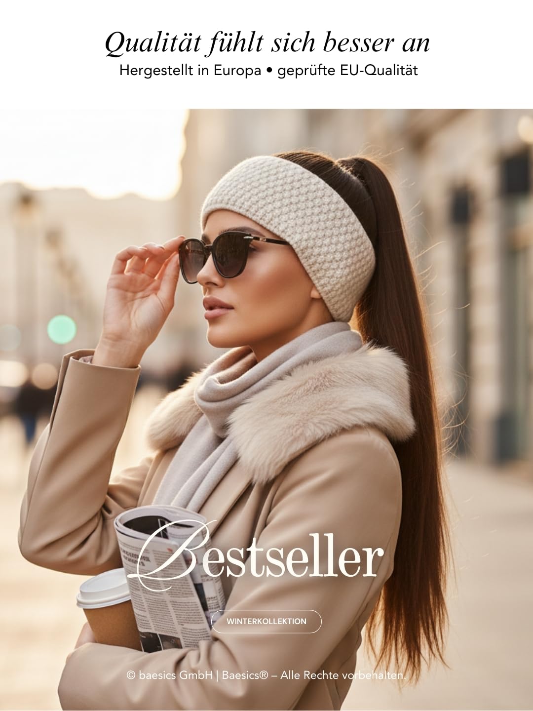 Baesics Stirnband Creme für Damen & Herren – warme & elastische Unisex Ohrenwärmer mit Fleecefutter