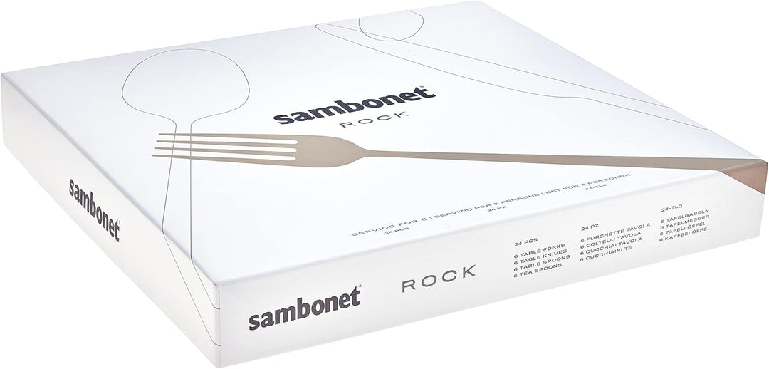 Sambonet Rock 52562-81 - Edelstahlgeschirrset, für 6 Personen, 24-teilig: 6 Gabeln, 6 Löffel, 6 Mess