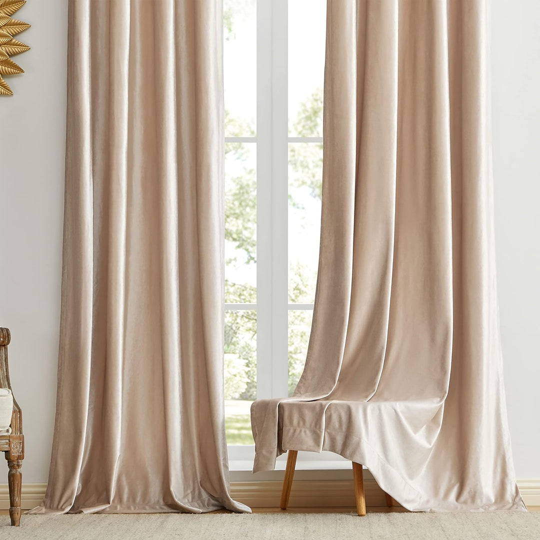 GIGIZAZA Dekorative Champagner Samt Fenster Vorhänge, 132 x 175 cm (Breite x Länge) Wohnzimmer Öse T