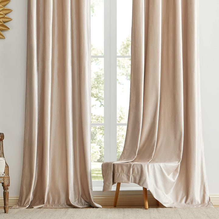 Dekorative Champagner Samt Fenster Vorhänge, 132 x 285 CM (Breite x Länge) Wohnzimmer Öse Tülle Blac