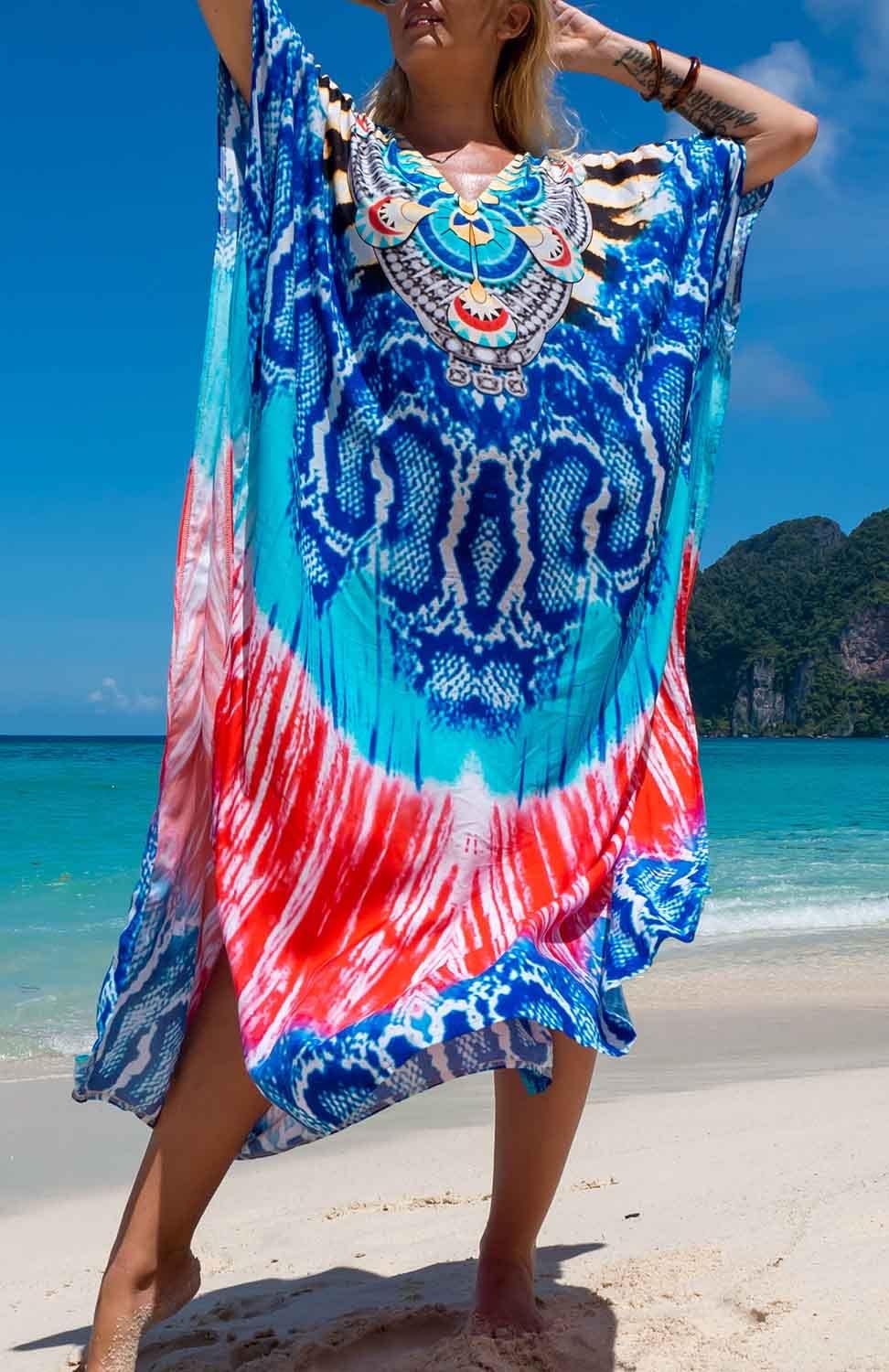Orshoy Damen Strandkleid Bikini Cover Up V Ausschnitt Kleid Freizeitkleid Sommerkleid Sommer Lang Ma