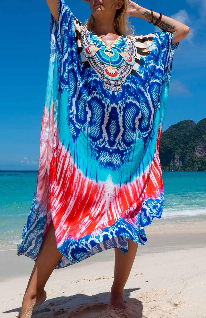 Orshoy Damen Strandkleid Bikini Cover Up V Ausschnitt Kleid Freizeitkleid Sommerkleid Sommer Lang Ma