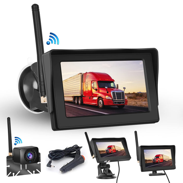 Hodozzy Kabellos Digital Rückfahrkamera Set mit 4,3 Zoll IPS Bildschirm Monitor und AHD Kamera Nacht