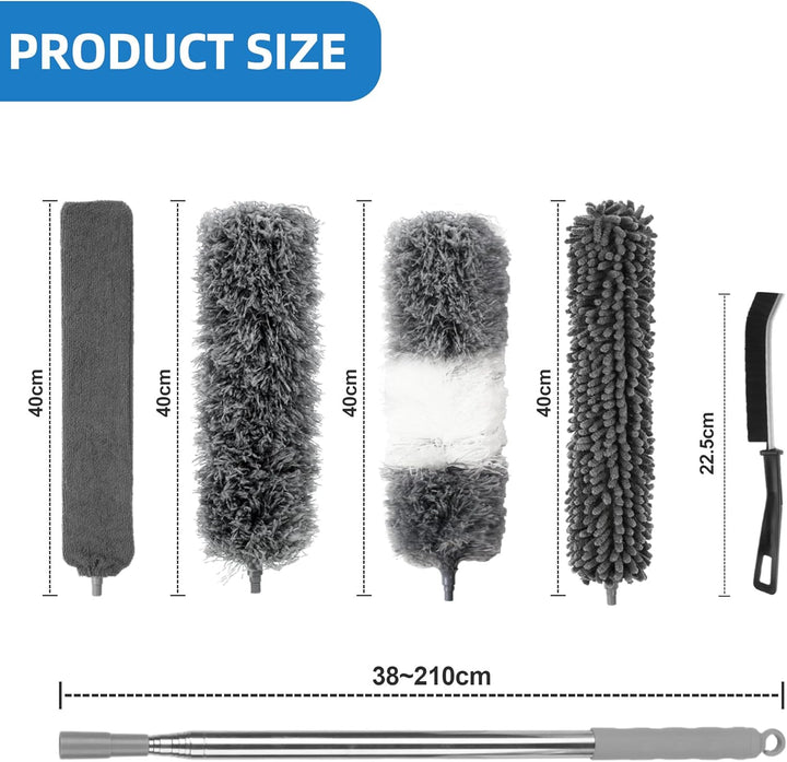 7 Stück Duster, Staubwischer Teleskop Stange und Biegbar Eckbesen, Duster Mikrofaser lang ausziehbar
