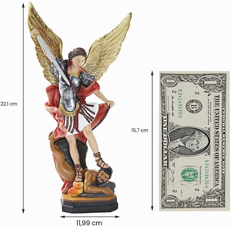 QIANLING 22cm Statue des Erzengels San Miguel, St.-Michael-Statue aus Buntem Kunstharz, St. Michael,