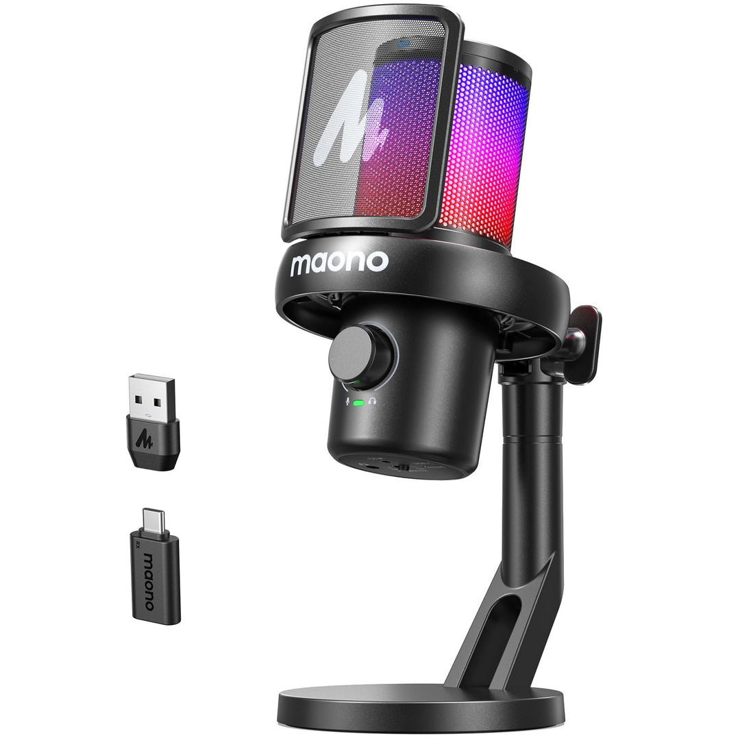 MAONO Mikrofon Kabellos für PC, Gaming Mikrofon mit Software-AI-Stimmänderung, Geräuschunterdrückung