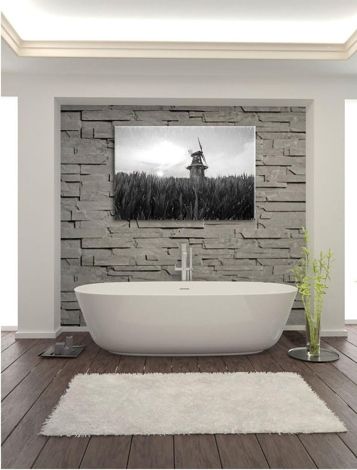 Pixxprint schöne Windmühle auf Dem Feld Kunst Kohle Effekt, Format: 100x70 auf Leinwand, XXL riesige