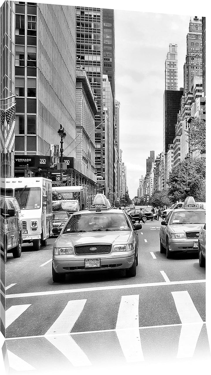 Pixxprint Taxi in New York City / 100x70cm Leinwandbild bespannt auf Holzrahmen/Wandbild Kunstdruck