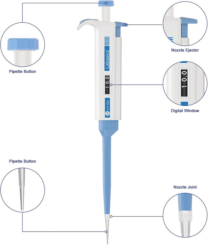 Labasics Einkanal-Pipettierhilfe, Einstellbares Variables Volumen Mikropipette Labor Pipette mit Aus