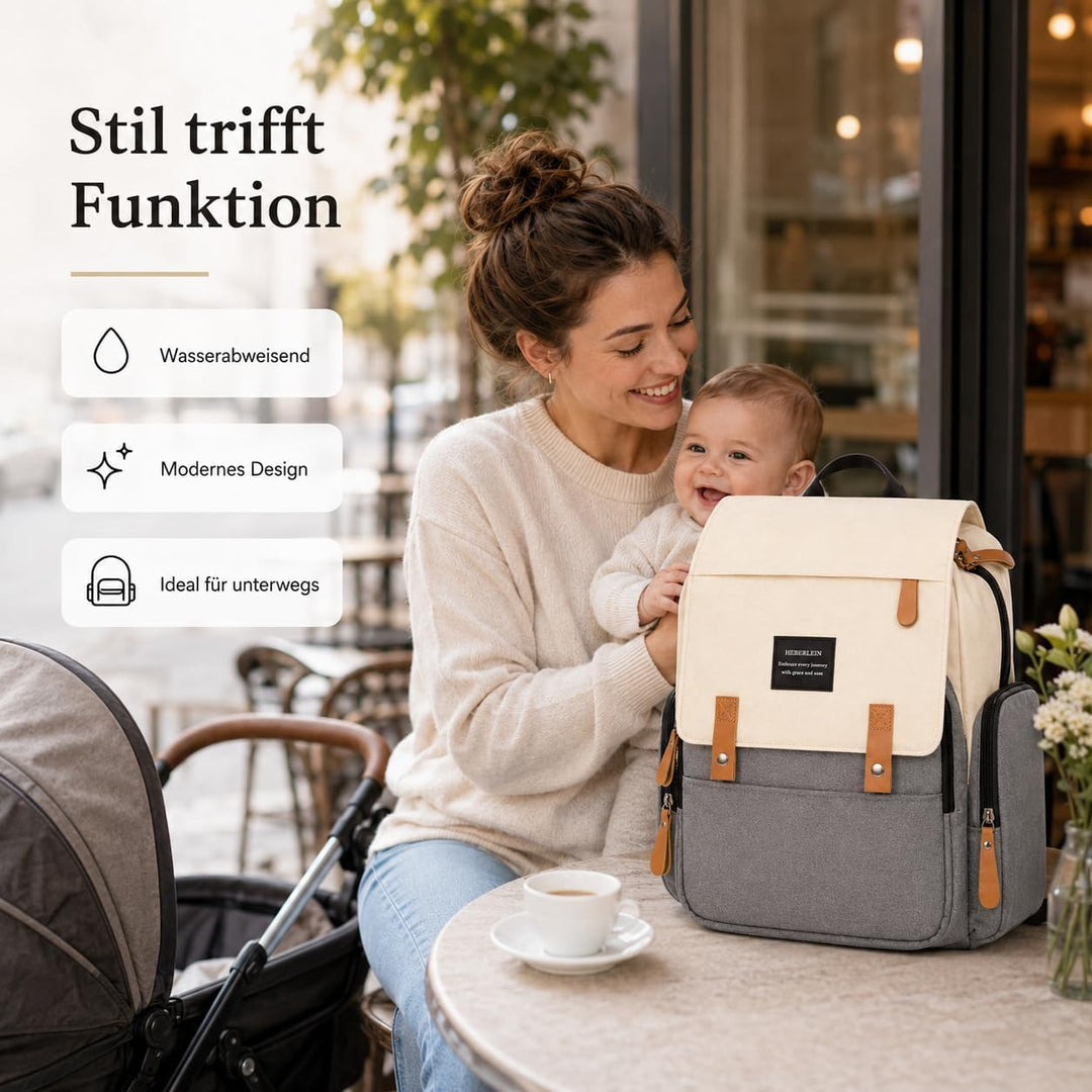 Heberlein Prestige Wickelrucksack, lässige Wickeltasche/Babytasche, praktisch gross, Rucksack für Ma