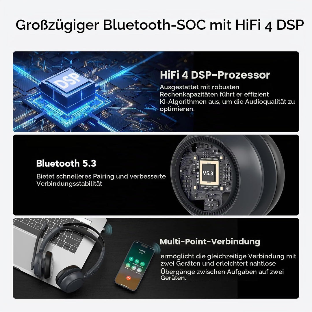 Nuroum HP31DU(2nd Gen) Bluetooth Headset mit Mikrofon Wireless, Geräuschunterdrückende Mikrofone für